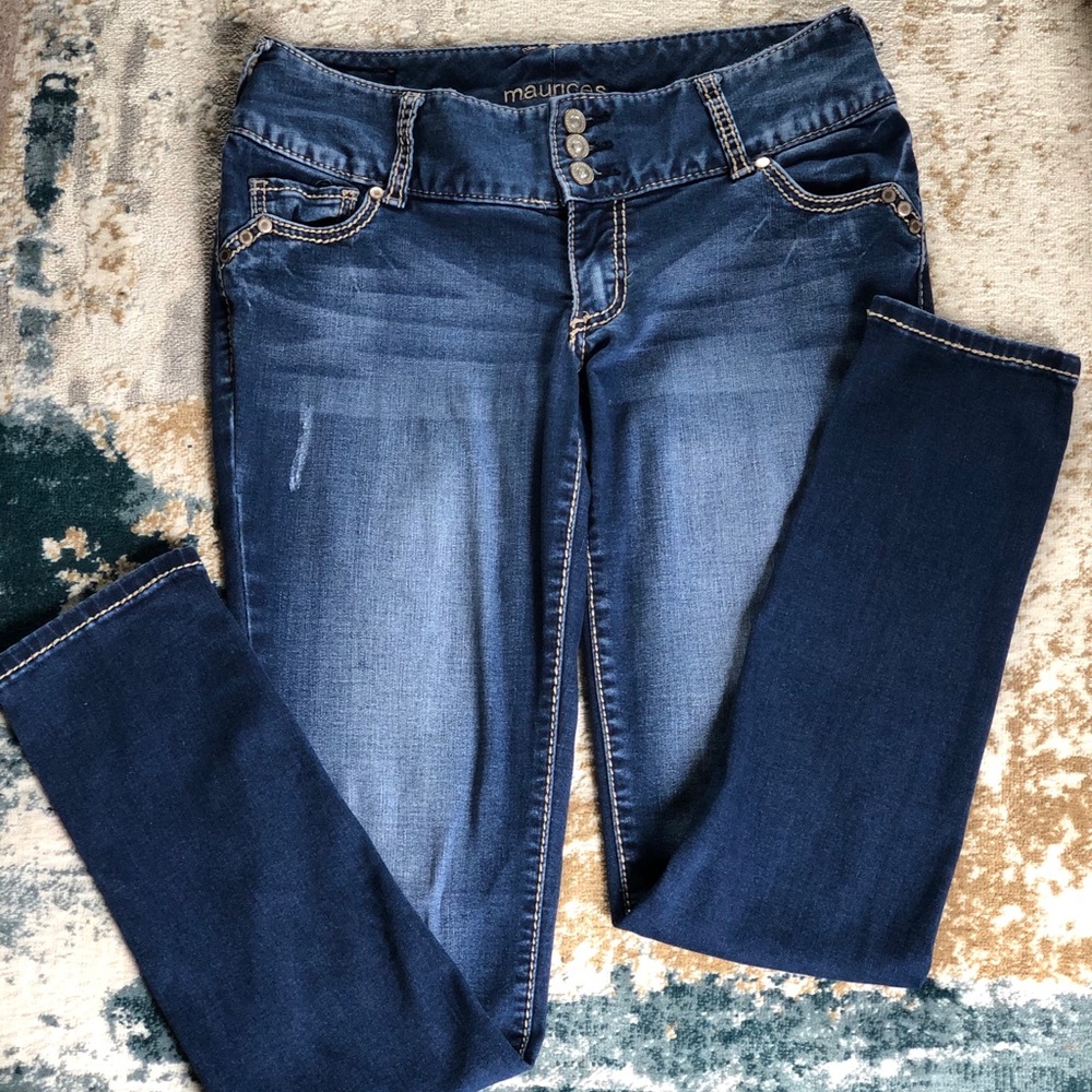 Maurice Dark Wash Lightly distressed Skinny Jeans